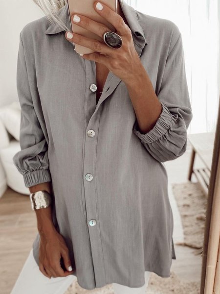 

Casuale Solido Maniche Lunghe Top, Grigio, Blouses & Shirts