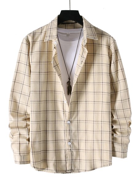 

Plaid Shirt Collar Shirts & Tops, Beige, Men's shirts