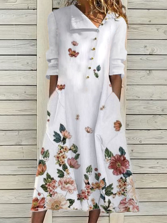 

Cotone A-line Di base Maniche Lunghe Abito, Bianco, Maxi Dresses
