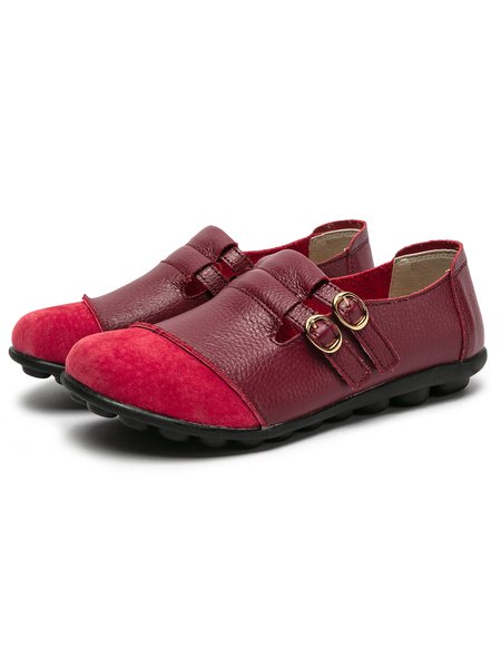 

Retro Casual Simple Velcro Flat Shoes, Red, Flats & Loafers