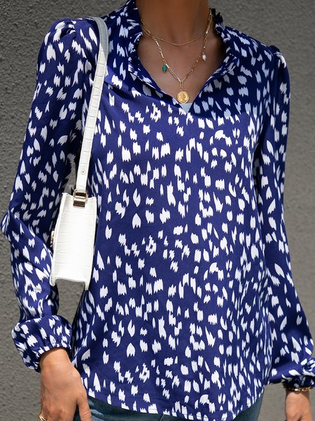

New V-Neck long sleeve Leopard Print Top, Blue, Long sleeve tops