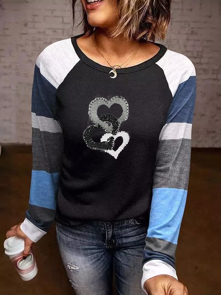 Geometric Cotton-Blend Long Sleeve Crew Neck Shirts & Tops, Multicolor, Tees & T-shirts