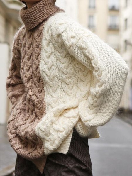 

Casual Cotton-Blend Turtleneck Sweater, Brown, Knitwear & Sweaters
