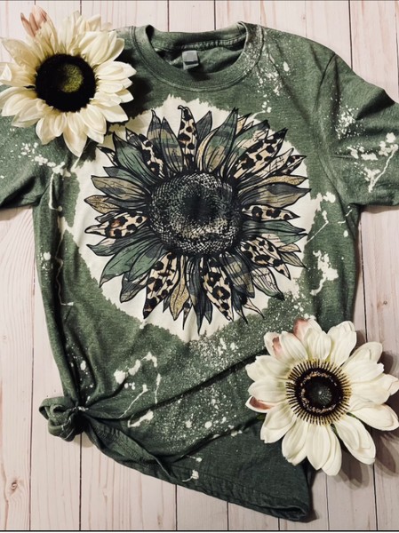 

Casual and simple sunflower gradient color printing round neck short-sleeved polyester cotton T-shirt, As picture, T-shirts