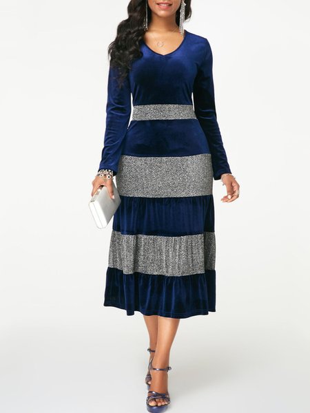 

long sleeve evening Weaving Dress, Blue, Midi Dresses