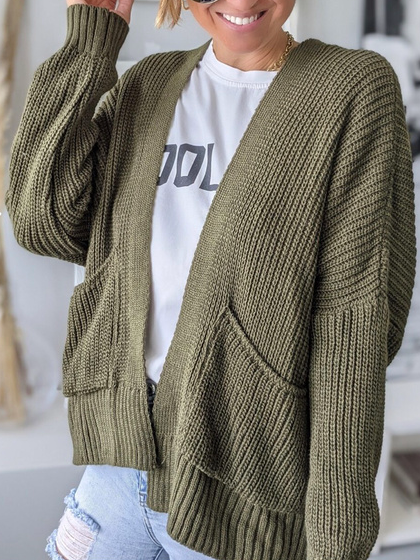 

Long Sleeve Casual Shift Outerwear, Green, Cardigans