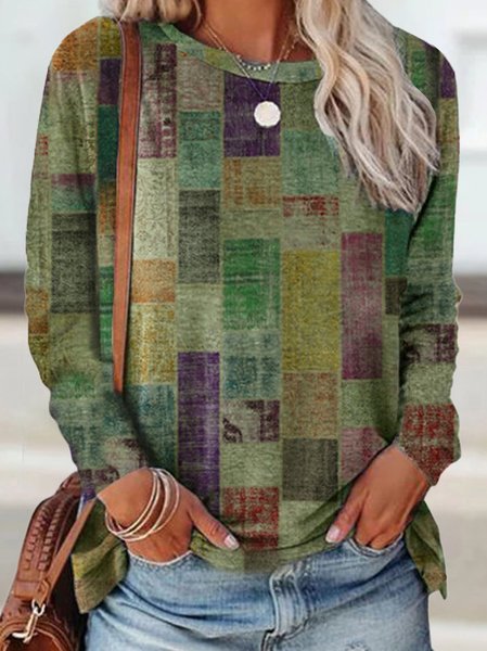 

Cotton-Blend Abstract Holiday Long Sleeve Shirts & Tops, Green, T-Shirts