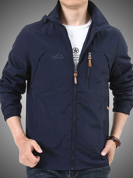 

Stand Collar Casual Outerwear, Blue, Outerwear