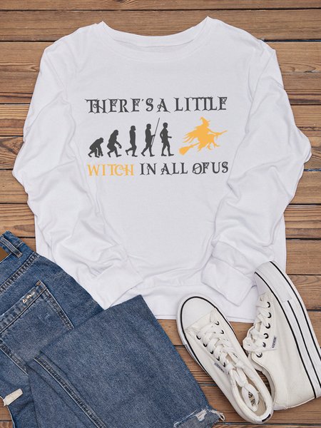 

There's A Little Witch In All Of Us Casual Cotton-Blend Crew Neck Sweatshirt, White, Hoodies&Sweatshirts