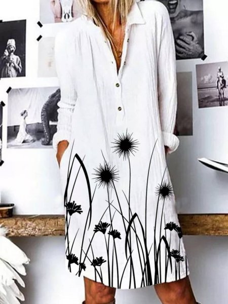 

Long Sleeve Printed Dresses, White, Dresses