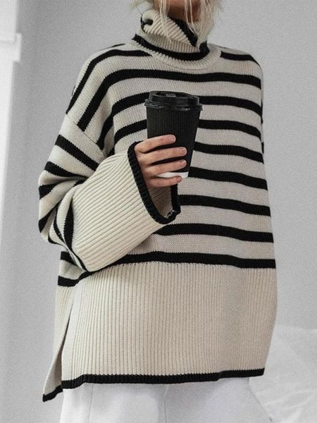 

Turtleneck Striped Casual Sweater, Stripe, Knitwear & Sweaters