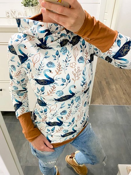 

Maniche Lunghe Felpa con cappuccio Stampato Floreale Misto Cotone Felpa, Bianco, Hoodies & Sweatshirts