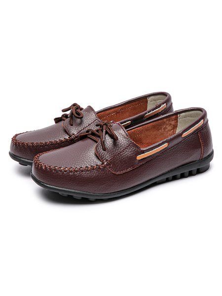 

Retro Casual Simple Lace-up Flat Shoes, Light brown, Flats & Loafers