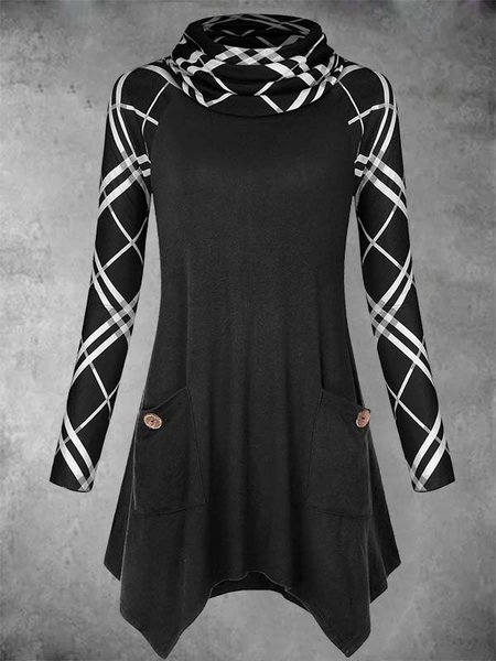 

Casuale a scacchi Panelled Maniche Lunghe Top, Come immagine, Blouses & Shirts