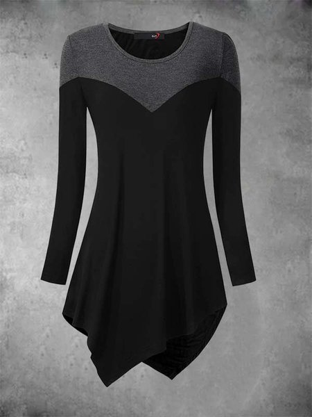 

Crew Neck Long Sleeve Color-Block Shirts & Tops, As picture, T-Shirts