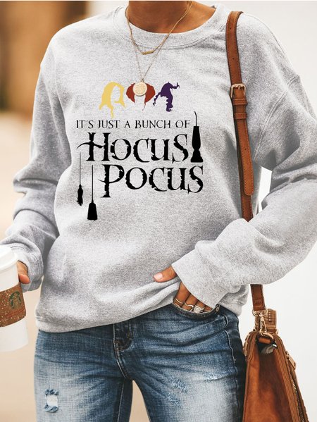 

It's just a bunch of hocus pocus.Halloween printed round neck long-sleeved polyester cotton sweatshirt, Gray, Hoodies&Sweatshirts