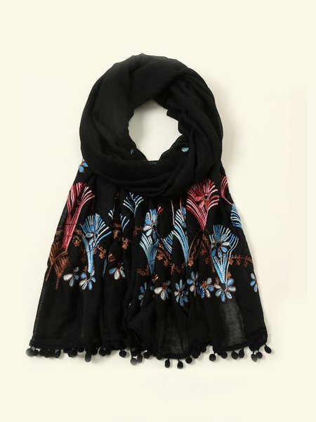 

Simple Ethnic Embroidered Scarf, Black, Scarves & Gloves