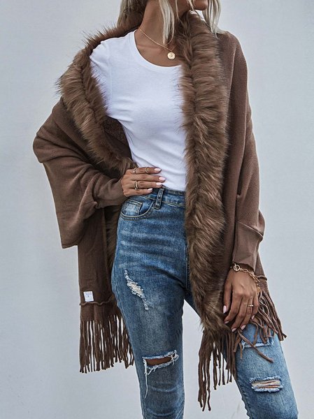

Knitted Casual Long Sleeve Irregular Craftsmanship Outerwear, Khaki, Outerwear