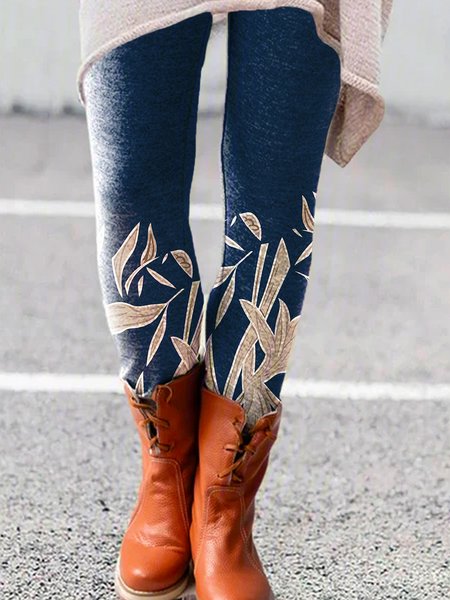 

Cotton-Blend Casual Pants, Blue, Leggings