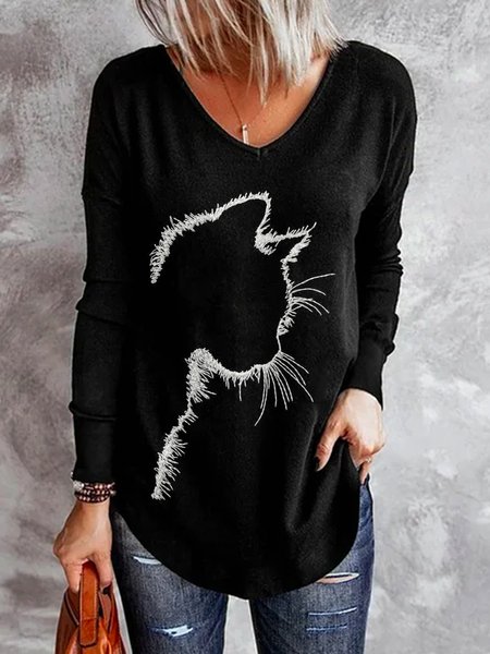 

Stampato Floreale Maniche Lunghe Top, Nero, Blouses & Shirts