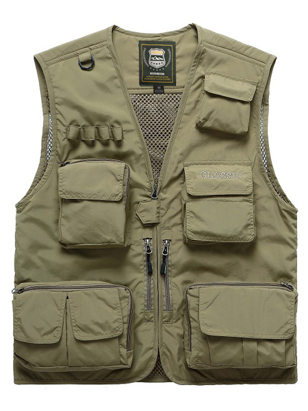 

Casual V Neck Vests, Khaki, Outerwear