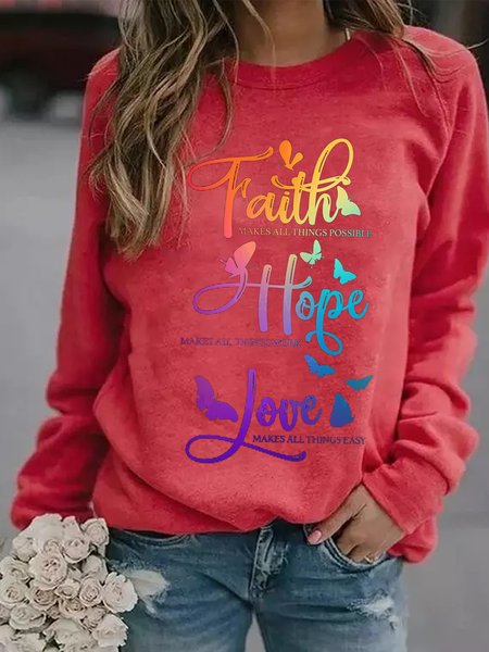 

Faith Hope Love Letter Cotton-Blend Sweatshirt, Red, Hoodies&Sweatshirts