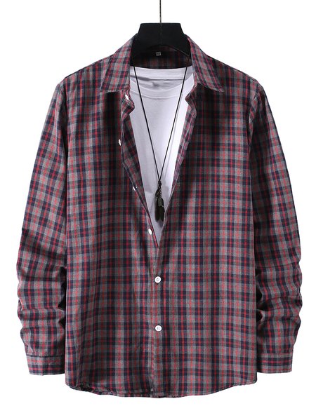 

Shirt Collar Plaid Shirts & Tops, Red, Men's shirts
