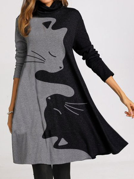 

Stampato Casuale Maniche Lunghe Abito, Come immagine, Midi Dresses