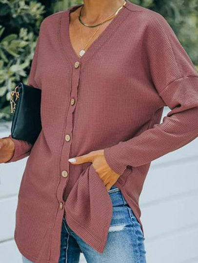 

Long Sleeve Solid Casual Outerwear, Pink-gray, Cardigans