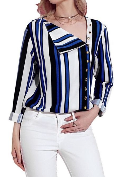 Fall Asymmetric Long Sleeve A-Line Simple Casual Tops, As picture, Blouses and Shirts