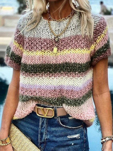 

Maniche Corte Misto Cotone Bohemian Maglione, Grigio-rosa, Sweater