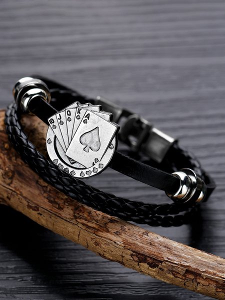 

Vintage Leather Multi-layer Woven Playing Card Bracelet, Black, Bracelets