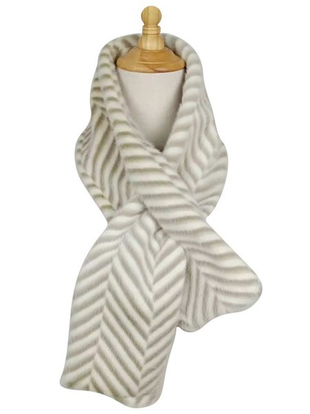 Casual Simple Striped Cross Mink Wool Warm Scarf, Off white, Scarves