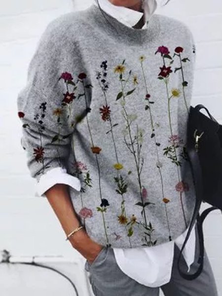 

Girocollo Maniche Lunghe Vacanza Top, Grigio, Blouses & Shirts
