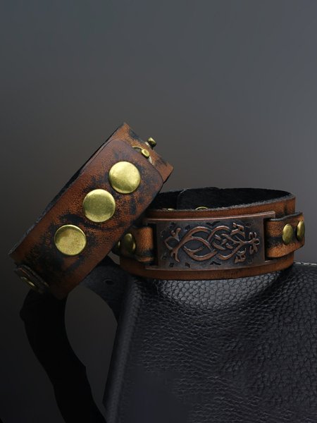 

Vintage Wide Leather Bracelet, As picture, Men Bracelets