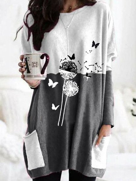 

Cotton-Blend Round Neck Casual Long Sleeve Shirts & Tops, White, Tees & T-shirts