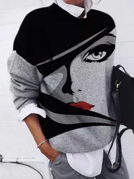 

Crew Neck Long Sleeve Shift Abstract Shirts & Tops, Gray, Blouses & Shirts