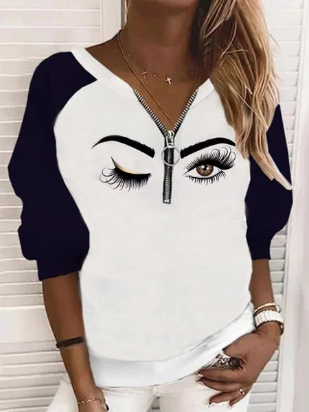 

Casual V Neck Casual Printed Tops, As picture, Hoodies & Sweatshirts