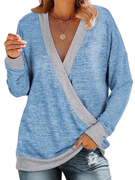 

Cotton Casual Color-Block Shirts & Tops, Blue, Tops