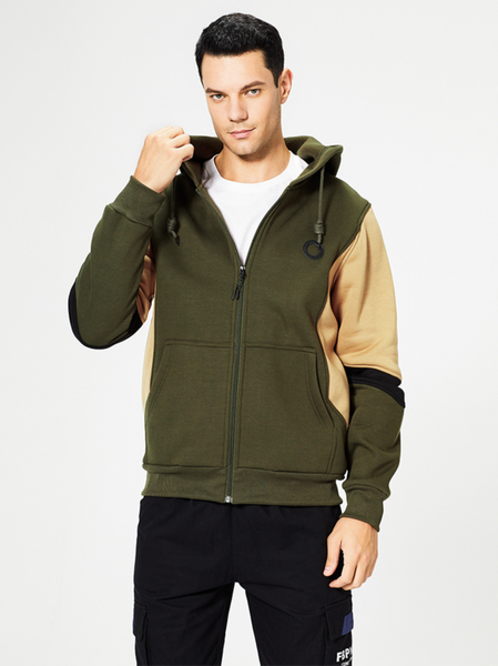 

Men's Hoodie Color Block Casual Long Sleeve Sweatshirt, Army green, Outerwear