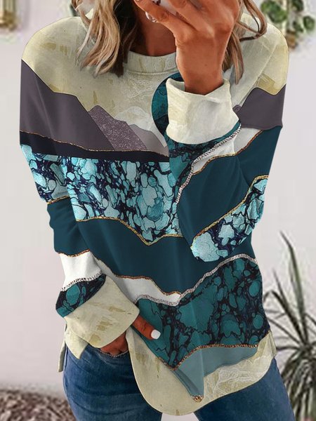 

Desert Lake Crew Neck Casual Sweatshirts, Cyan, Hoodies&Sweatshirts