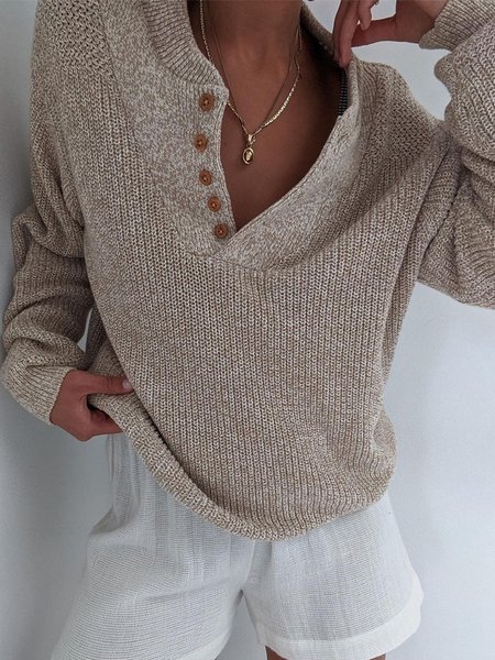 V Neck Casual Plain Sweater, As picture, Knitwear & Sweaters