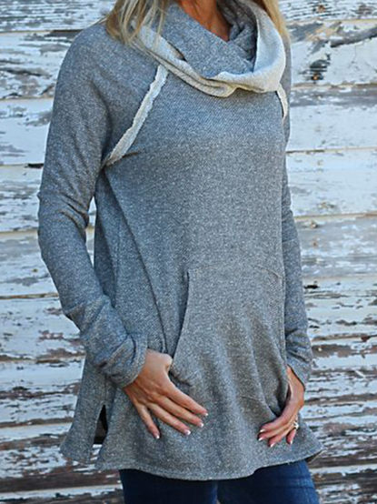 

Plain Shift Long Sleeve Shirts & Tops, Deep gray, Tops