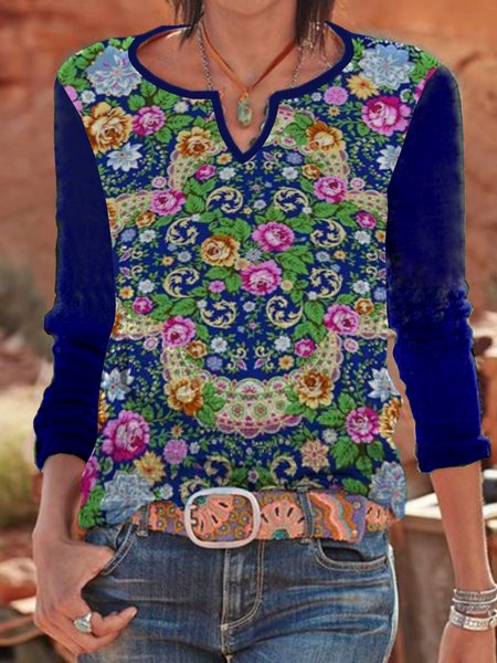 

Holiday Cotton-Blend Floral T-shirt, Blue, T-Shirts