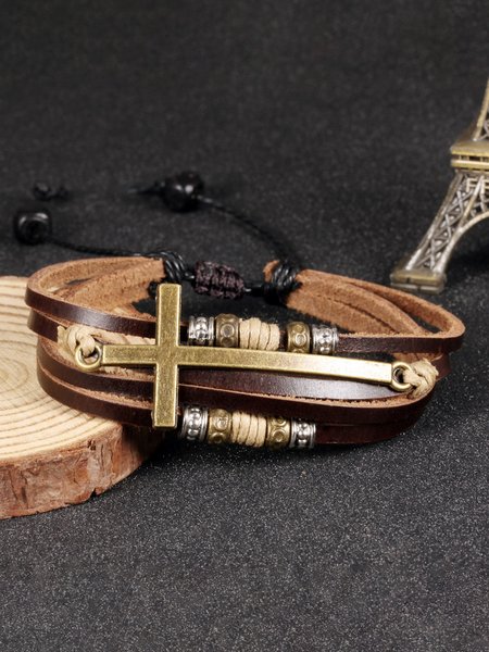 

Vintage Hand-woven Leather Cross Bracelet, As picture, Bracelets