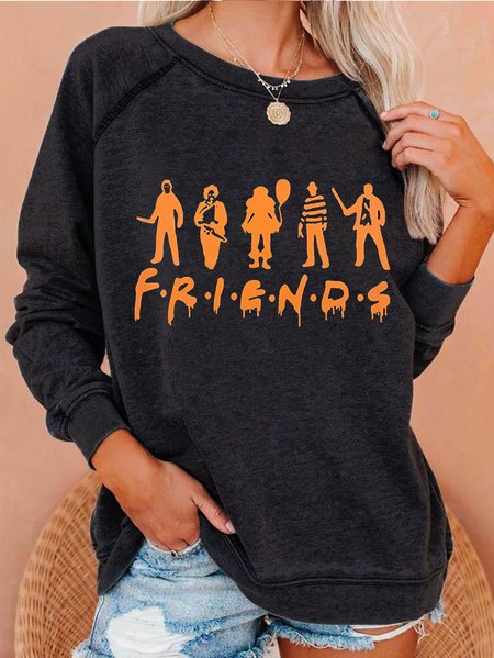 

Halloween Friends Fun Pattern Ladies Crew Neck Pullover, Black, Hoodies&Sweatshirts
