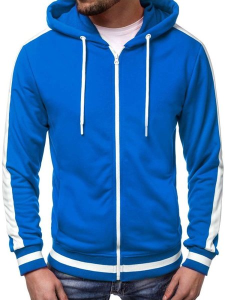 

Casual Color-block Hoodie Sweatshirt, Blue, Jackets & Coats