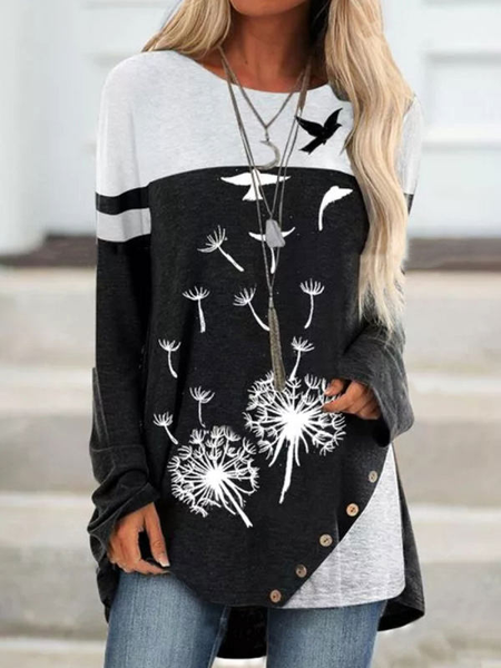 

Printed Long Sleeve Casual Crew Neck Shirts & Tops, As picture, Blouses & Shirts