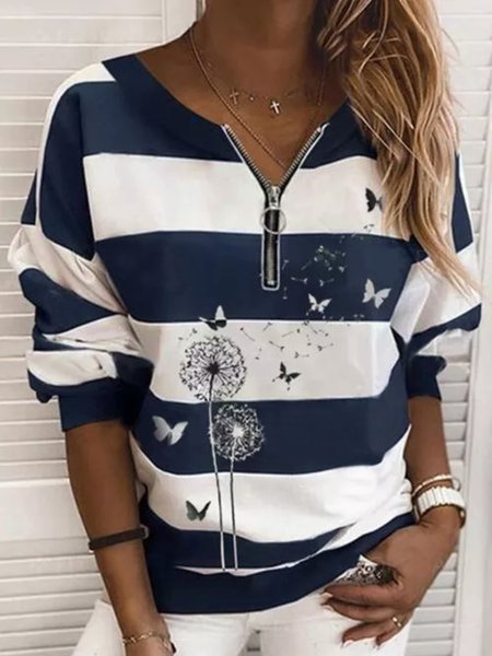 

Casual Long Sleeve Plus Size Printed Tops Sweatshirts, Blue, Hoodies & Sweatshirts