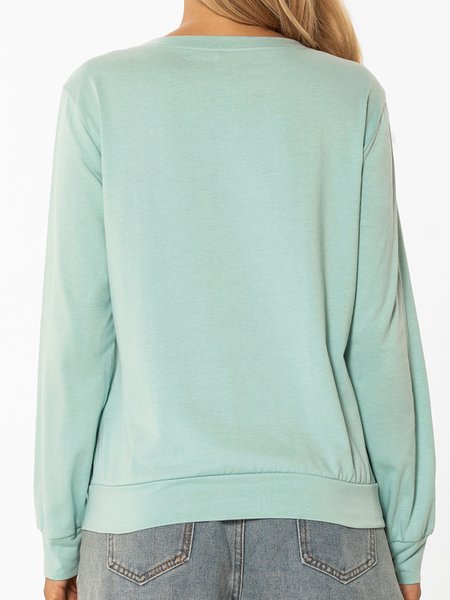 

Casual and simple cat print round neck long-sleeved polyester cotton sweatshirt, Green, Sweatshirts